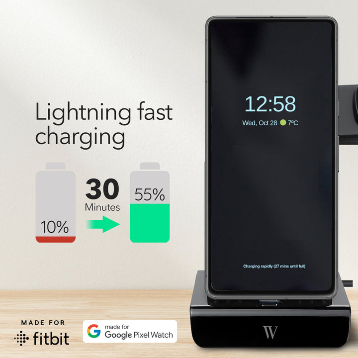 Wasserstein 3-in-1 Charging Station Made for Google Pixel, Pixel Buds, Fitbit Charge 5, 6, Versa 3, 4, Sense, Sense 2, Ace LTE & Pixel Watch 3 (New Version)