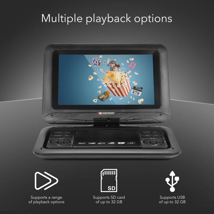 Dartwood Portable DVD Player | 10.1 inch screen | SD Card & USB Support