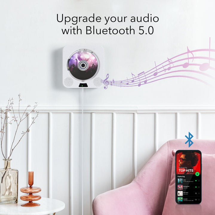 Dartwood Wall Mountable CD Player | Built-in Bluetooth Speakers