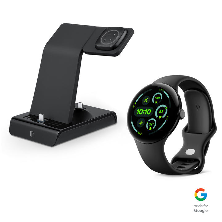 Wasserstein 3-in-1 Charging Station + Google Pixel Watch 3 WiFi (Black / 45mm) Bundle | Made for Google