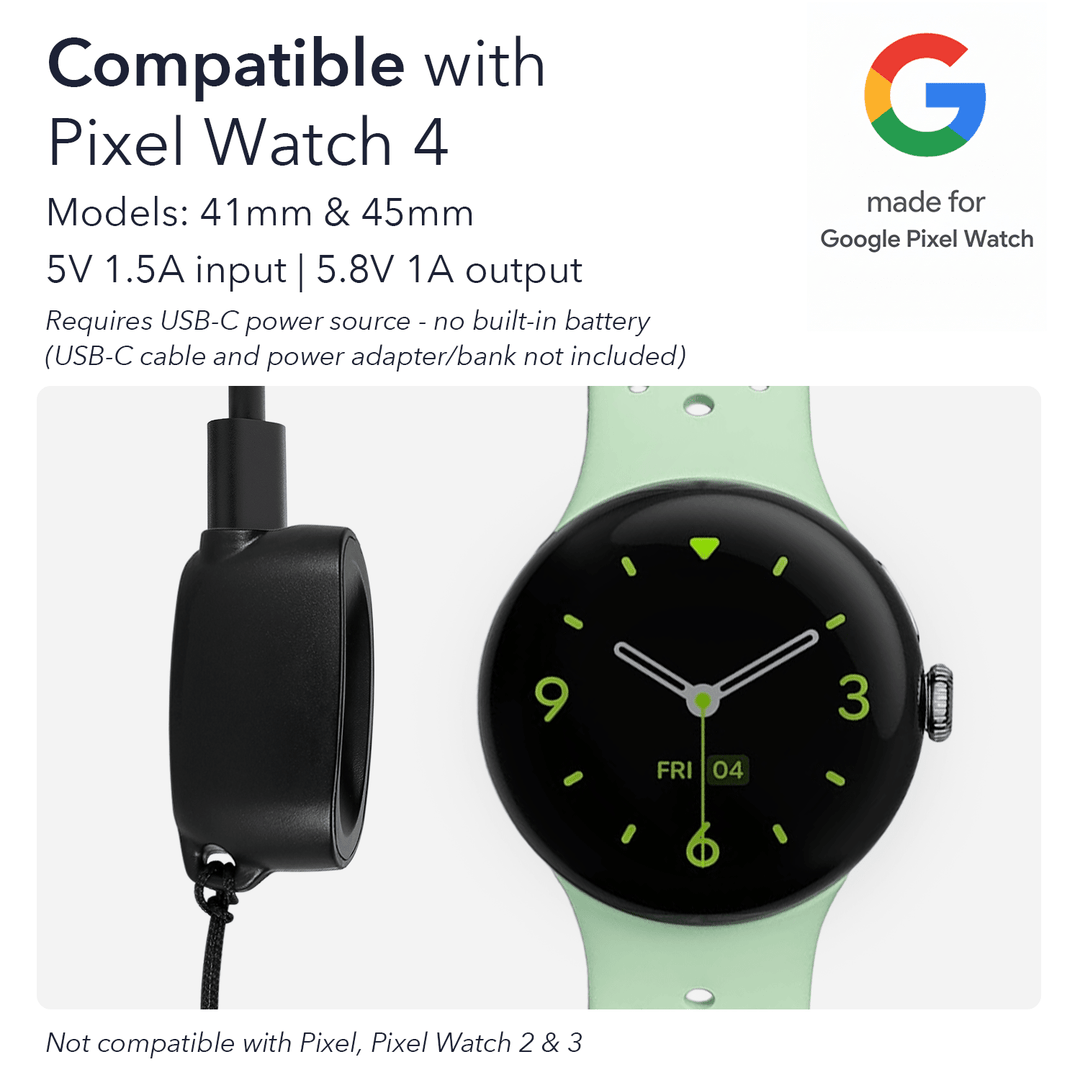 Wasserstein On-the-Go Charger for Google Pixel Watch 4 (41mm & 45mm) | Made for Google
