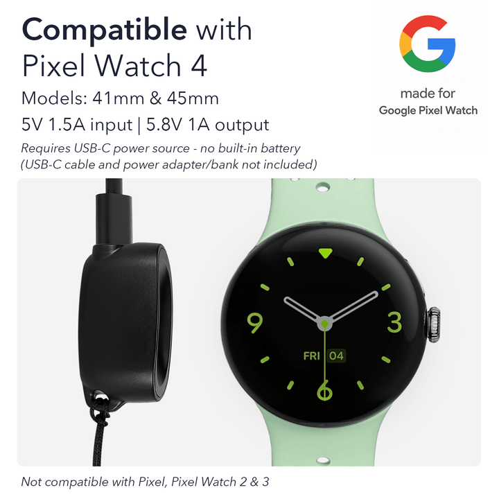Wasserstein On-the-Go Charger for Google Pixel Watch 4 (41mm & 45mm) | Made for Google