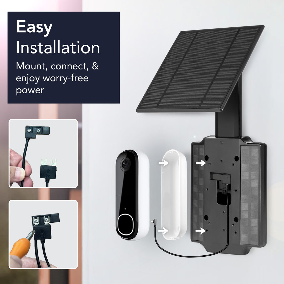Wasserstein Universal Solar Charger with Built-in Battery for Arlo Video Battery Doorbell 2K (2nd Gen) & Wyze Wireless Duo Cam & eufy E340/C30/C31 Doorbell (2.5W)