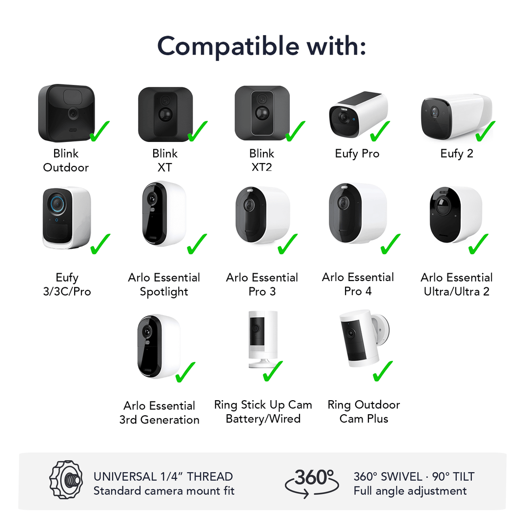 Wasserstein Camera Mount for Blink Outdoor/XT/XT2, Ring Stick Up Cam Battery/Wired, Ring Outdoor Cam Plus, Arlo Essential Spotlight/Pro 3/4/Ultra/Ultra 2, eufyCam 2/Pro - 360° Swivel (2-pack)