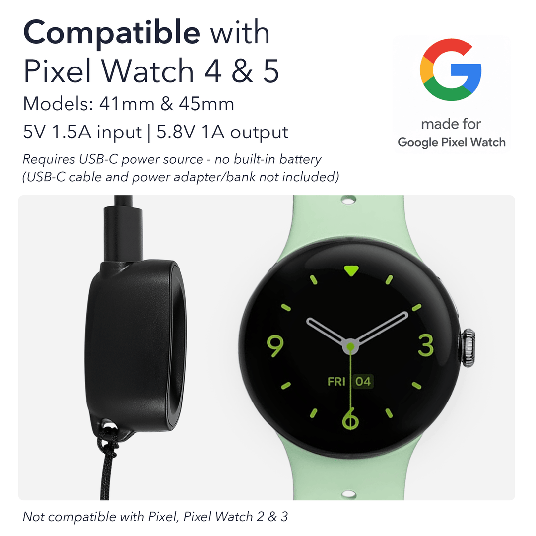 Wasserstein On-the-Go Charger for Google Pixel Watch 4 & 5 (41mm & 45mm) | Made for Google