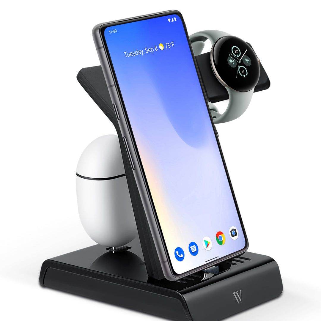 Wasserstein 3-in-1 Charging Station Made for Google Pixel, Pixel Buds, Fitbit Charge 5, 6, Versa 3, 4, Sense, Sense 2, Ace LTE & Pixel Watch 3 (New Version)