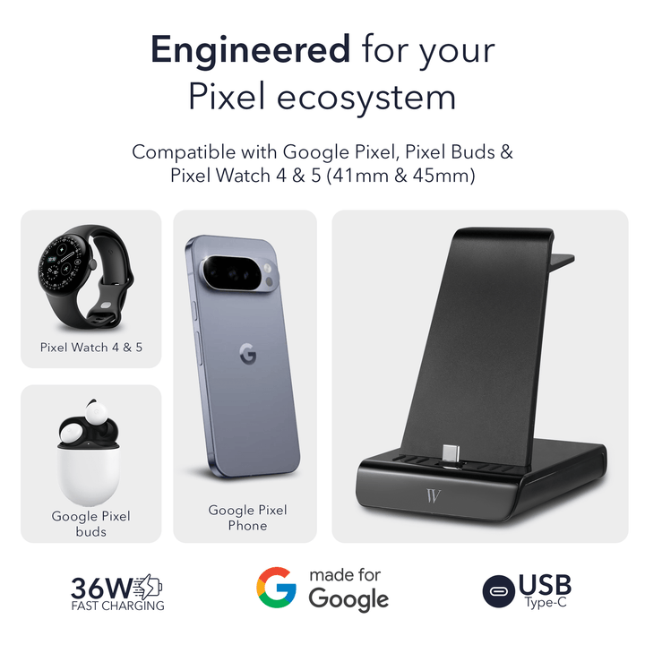 Wasserstein 3-in-1 Charging Station Made for Google Pixel, Pixel Buds & Pixel Watch 4 & 5 (41mm & 45mm)