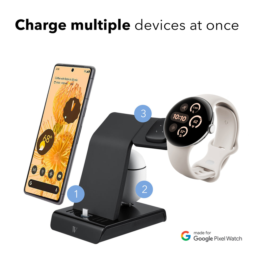 Wasserstein 3-in-1 Charging Station  + Google Pixel Watch 3 WiFi (Black / 41mm) Bundle | Made for Google