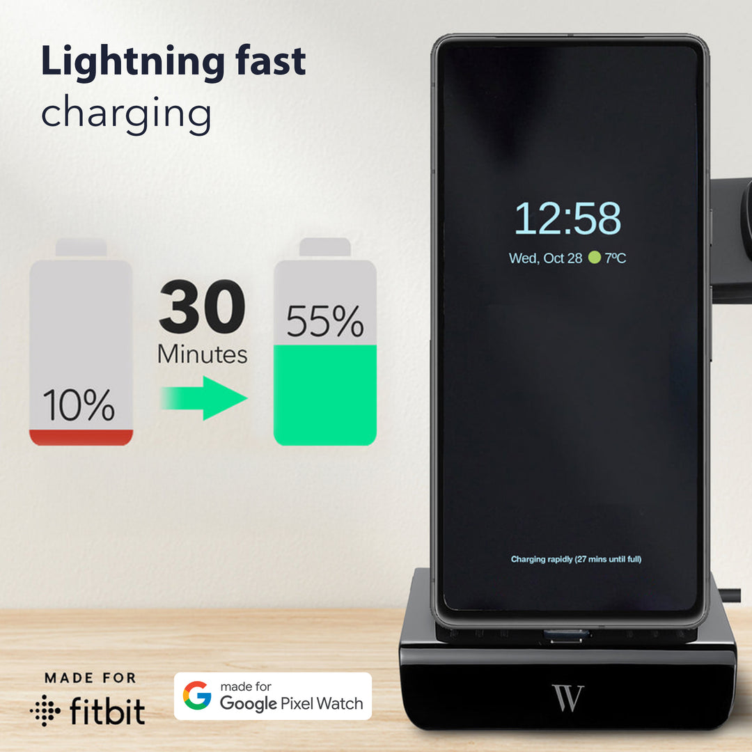 Wasserstein 3-in-1 Charging Station  + Google Pixel Watch 3 WiFi (Black / 41mm) Bundle | Made for Google