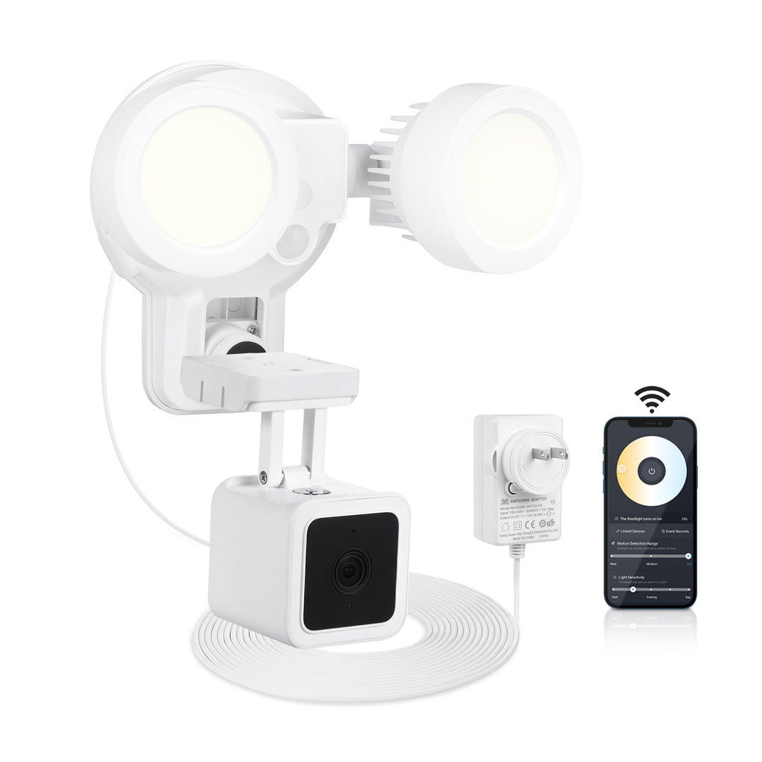 Wasserstein 3-in-1 Plugged-in Smart Floodlight, Charger & Mount for Wyze Cam V3 | 1500 Lumens | Motion Detection & Timer