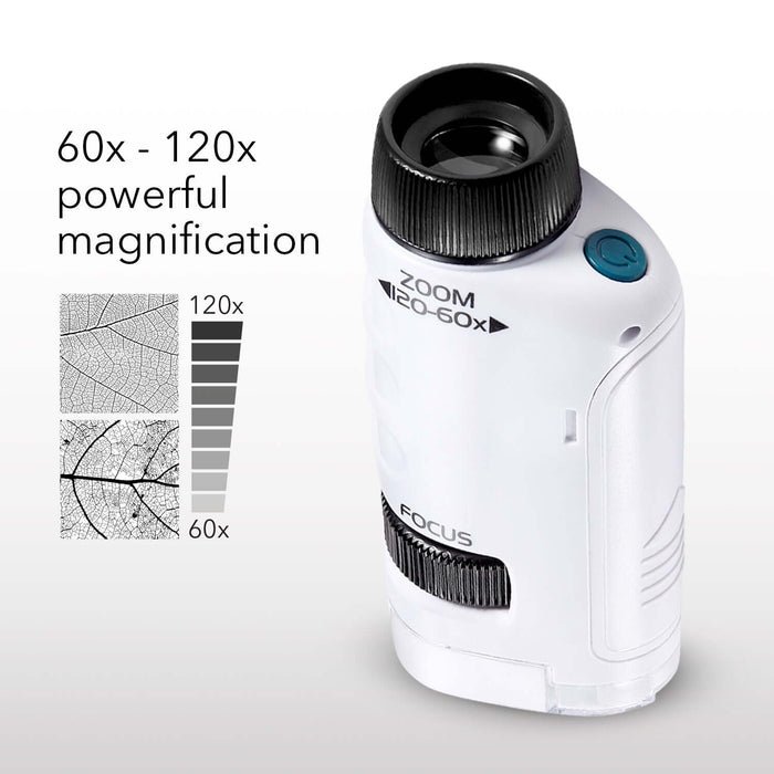 Dartwood Pocket Microscope - Mini Portable Microscope for Kids & Adults with LED - 60x-120x Magnification (White)