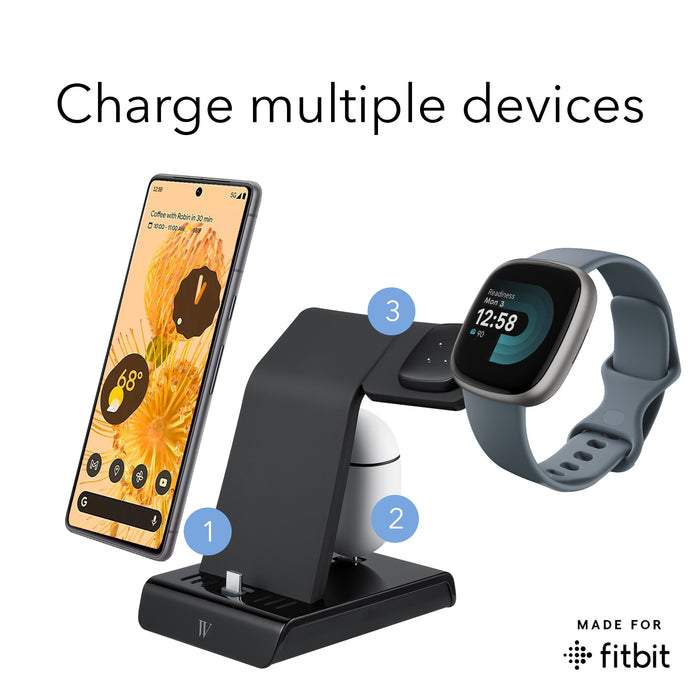 3-in-1 Fitbit Charging Station for Multiple Devices (Google Pixel, Pixel Buds, and USB-C Devices) (Black)