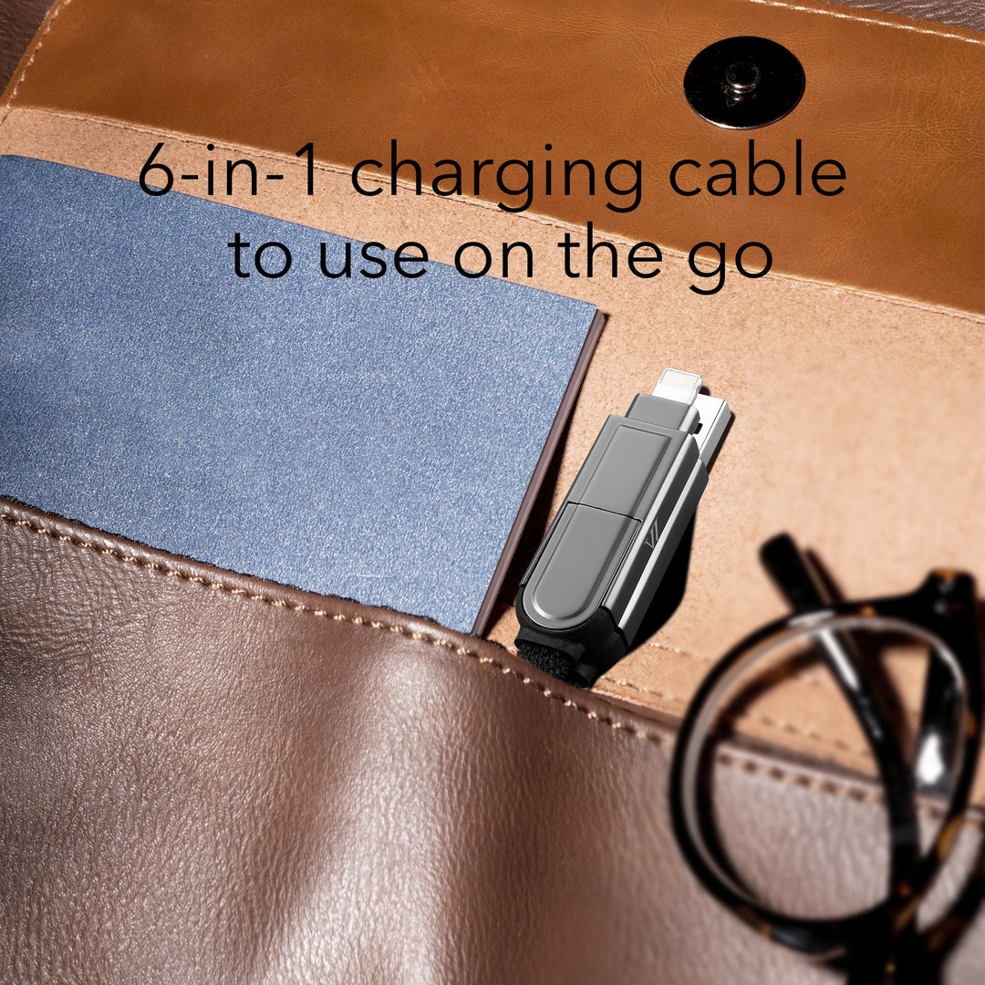 Wasserstein 6-in-1 Charging Wizard - Portable Multi Charging Cable with USB-A and USB-C Input