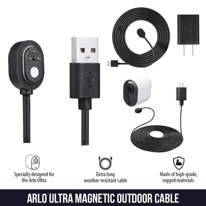Wasserstein Weatherproof Outdoor Magnetic Charging Cable w/ Quick Charge Power Adapter is only compatible w/ Arlo Ultra/Ultra 2, Arlo Pro 3/Pro 4