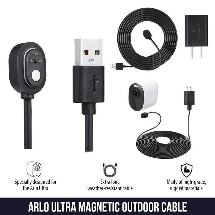 Wasserstein Magnetic Charging Cable for Arlo Ultra / Ultra 2 & Pro 3 / Pro 4| Weatherproof