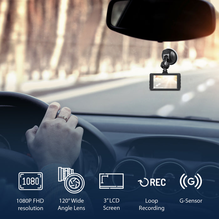 Dartwood Dash Cam with FHD 1080P, 3 LCD, 120° Wide Angle